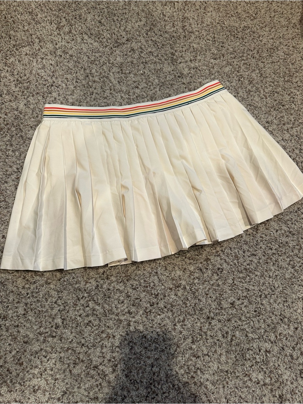 Pleated Cream Tennis Skirt with Rainbow Waistband